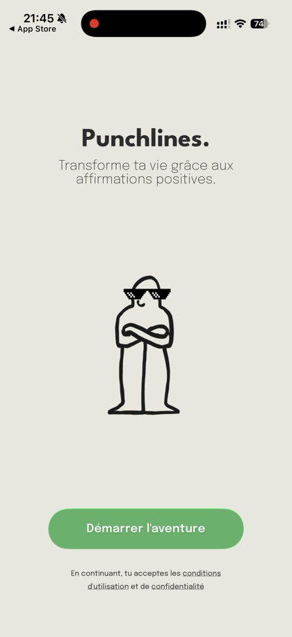 Écran de Punchlines, l'app de Harry
